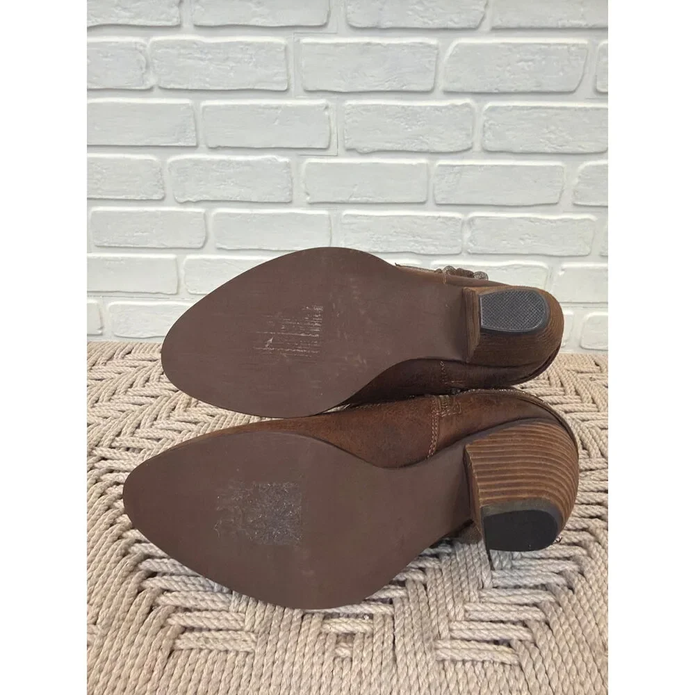 Not Rated Western Beaded Ankle Booties Brown Studded Wedge 10M